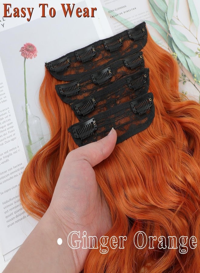 NAYOO Clip in Curly Hair Extensions 4PCS Long Wavy Synthetic Thick Hairpieces with Fiber Double Weft for Women Hair Full Head (20 Inch, Ginger Orange) - Image 3